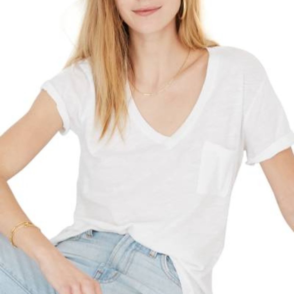 Madewell White Whisper V-Neck T-Shirt - Size M